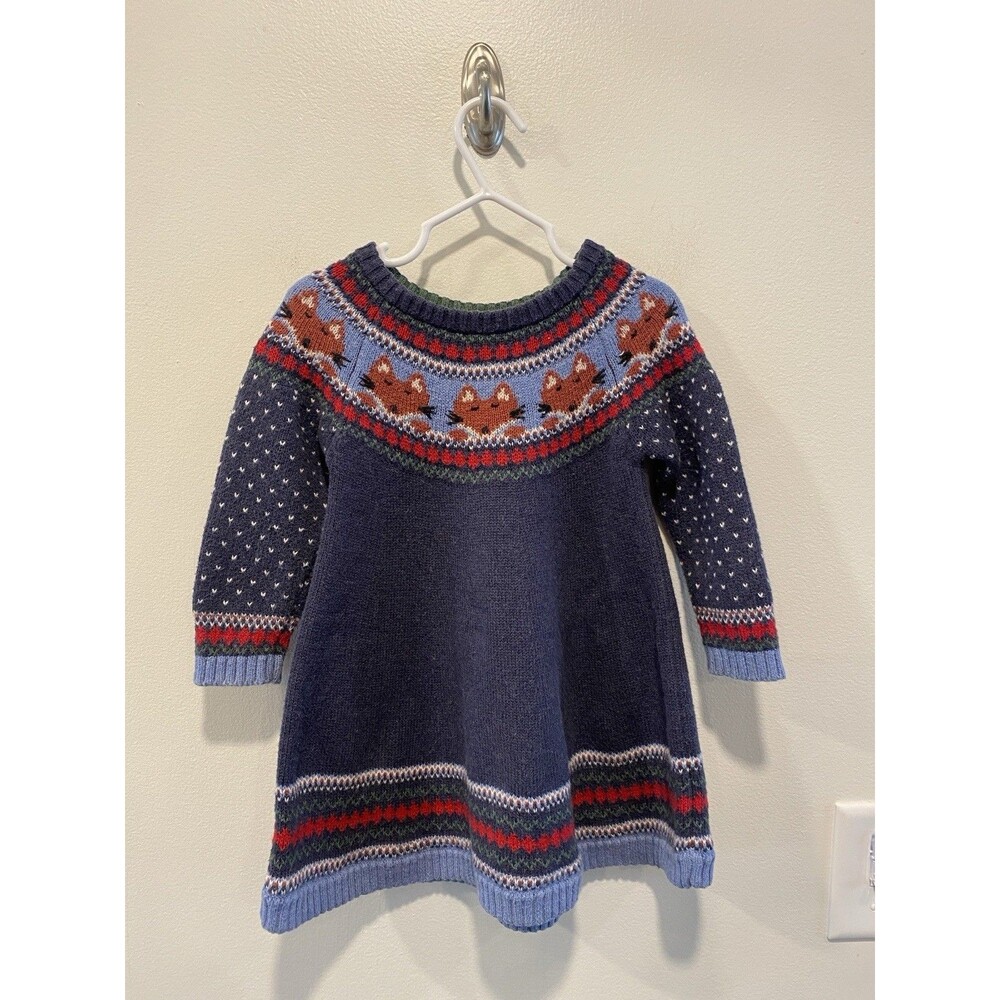Hanna Andersson Fox Family Sweater Dress Size 80 18-24/2t Holiday